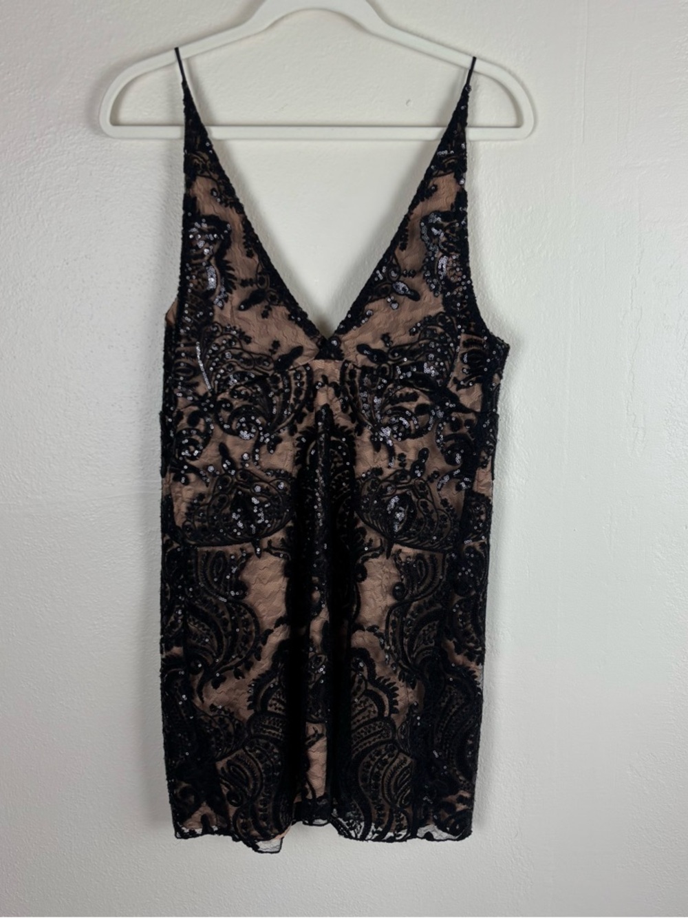 Free People Night Shimmers Black Lace Sequin Mini Dress Women’s Size 10 NWT LBD - Picture 4 of 8